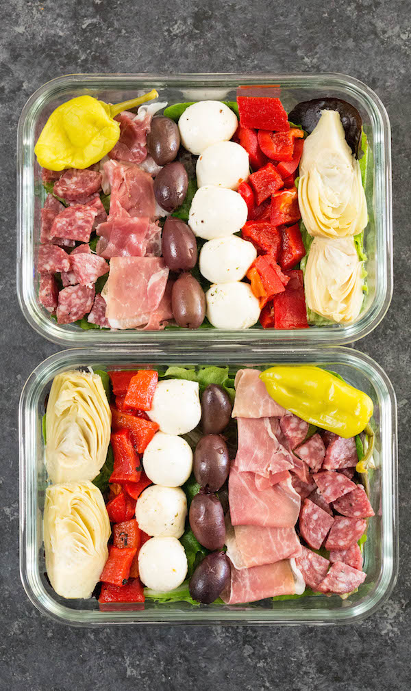Antipasto Salad Recipe in Meal Prep Containers
