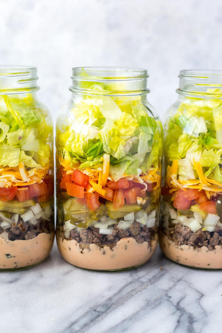 College Meal Prep - Low Carb Big Mac Salad Jars