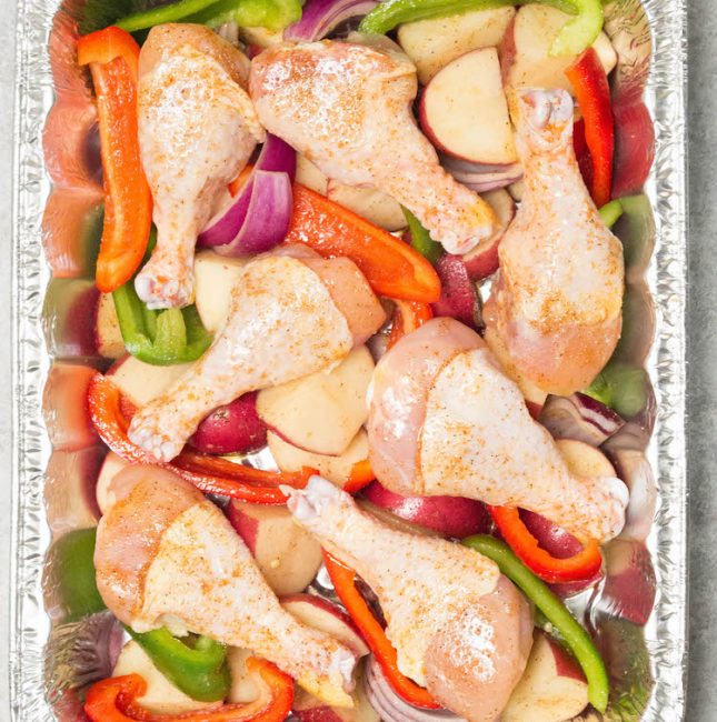 Freezer Cajun Roast Chicken, Potatoes, Onions, & Peppers