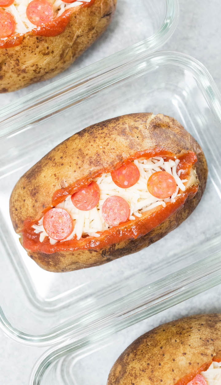 Budget-friendly meal prep pizza baked potatoes for lunch or dinner